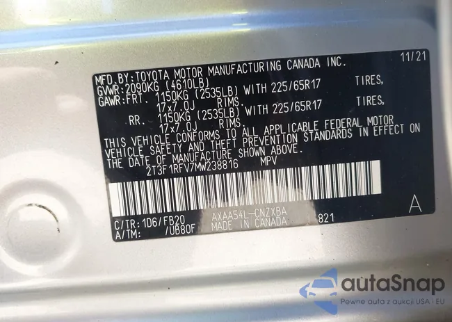 2T3F1RFV7MW238816: 42107612