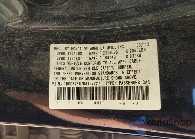 1HGCR2F87DA157327: 42108860