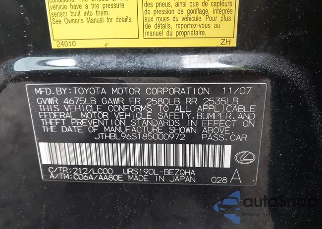 JTHBL96S185000972: 42108579