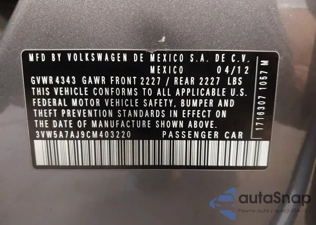 3VW5A7AJ9CM403220: 42110111