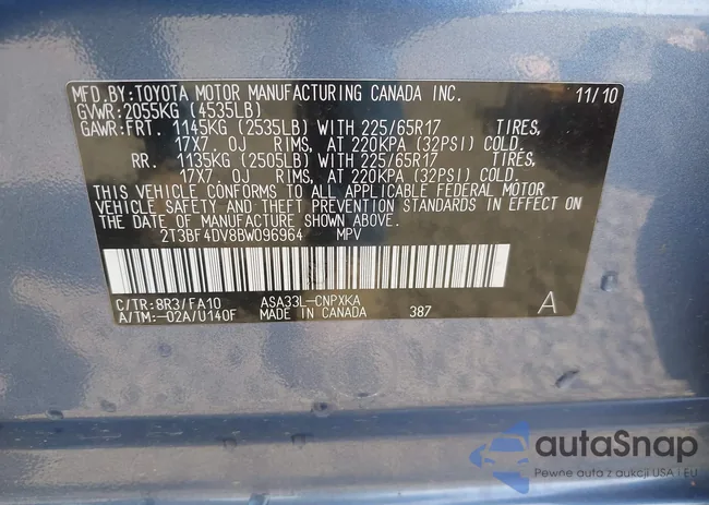 2T3BF4DV8BW096964: 42110127