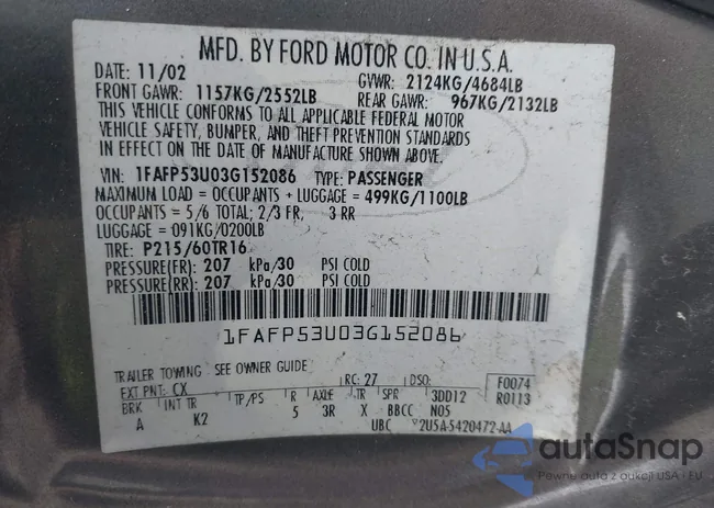 1FAFP53U03G152086: 42110612