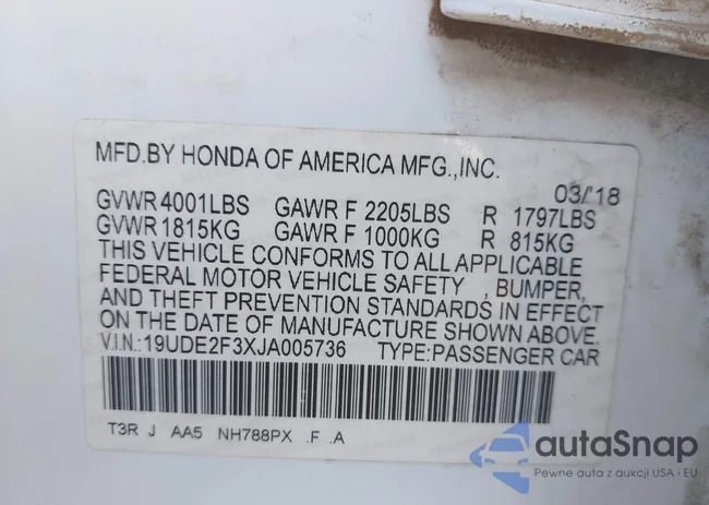 19UDE2F3XJA005736: 42110752