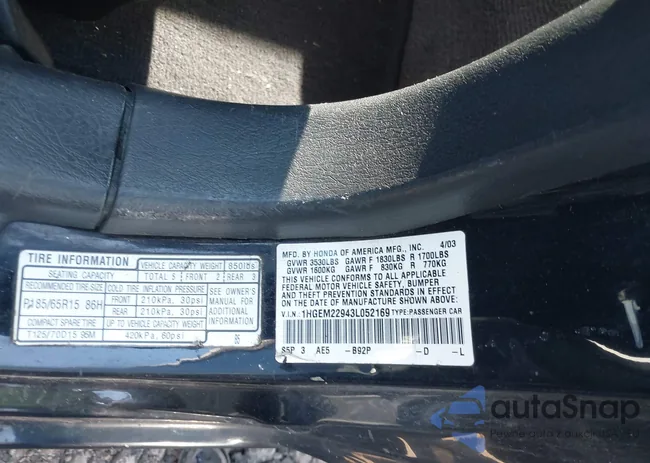 1HGEM22943L052169: 42110319