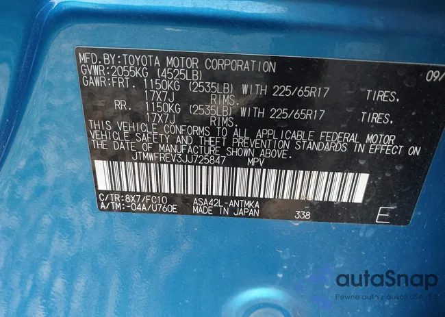 JTMWFREV3JJ725847: 42110555