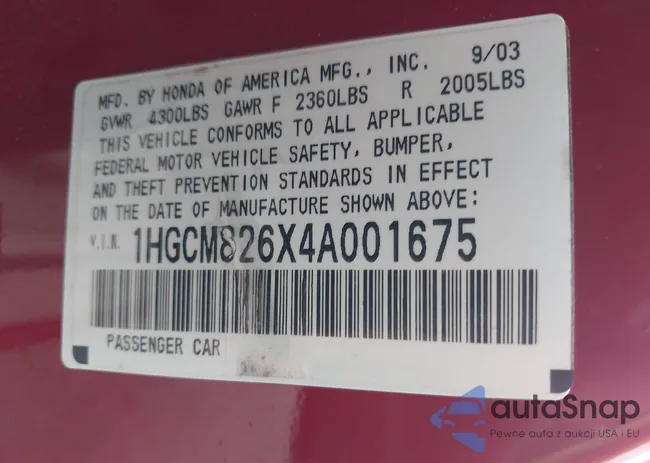 1HGCM826X4A001675: 42111775