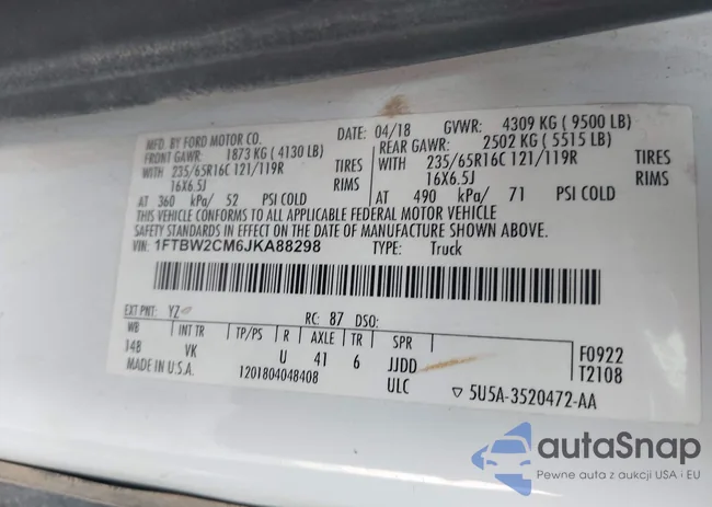 1FTBW2CM6JKA88298: 42112029