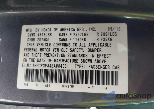 1HGCP3F84BA004381: 42112114