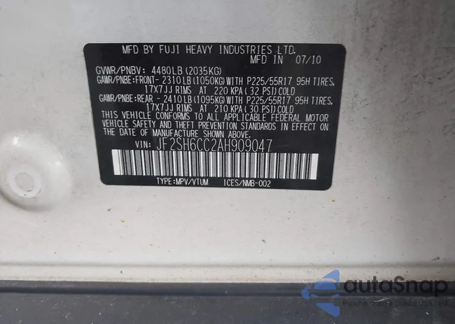 JF2SH6CC2AH909047: 42111553