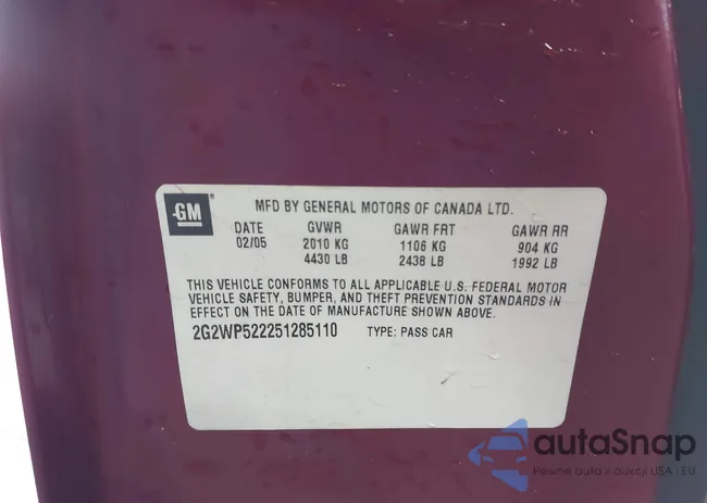 2G2WP522251285110: 42112729