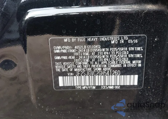 JF2SJGVC2GH541260: 42113579