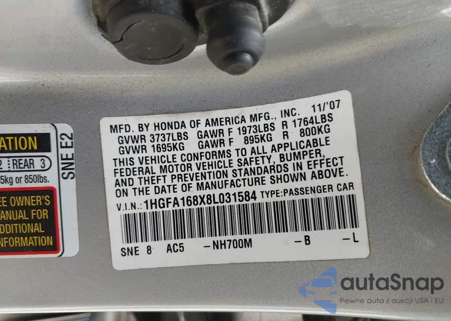 1HGFA168X8L031584: 42113882