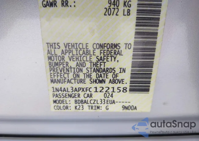 1N4AL3APXFC122158: 42113250