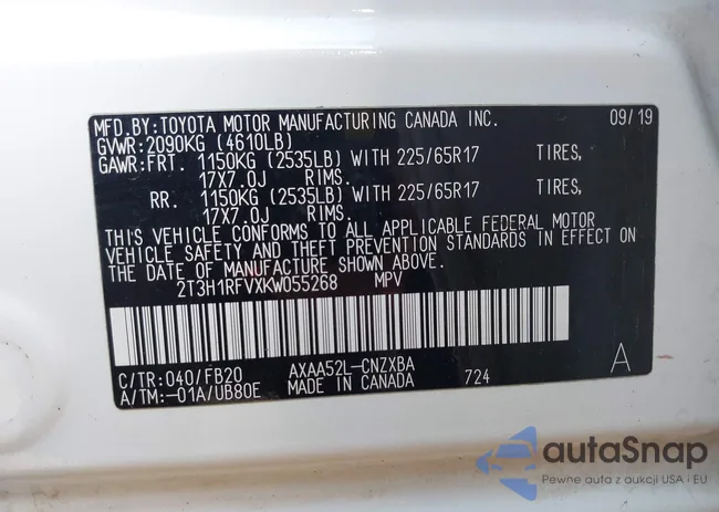 2T3H1RFVXKW055268: 42113479