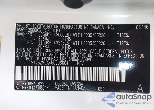 2T2BZMCA4GC036604: 42113520