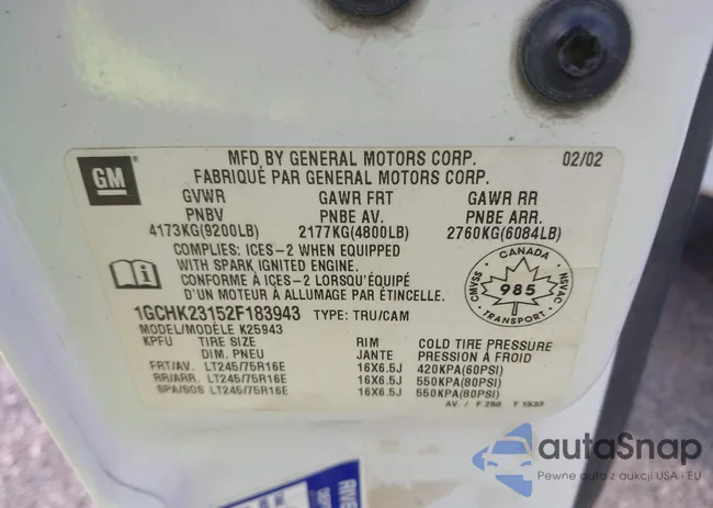 1GCHK23152F183943: 42114603