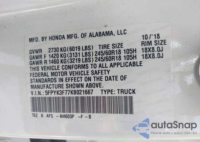 5FPYK3F77KB021667: 42115019