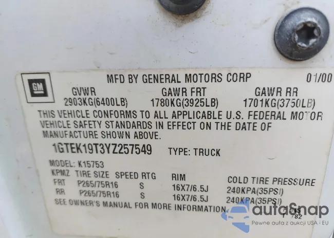 1GTEK19T3YZ257549: 42115777