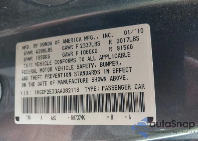 1HGCP2E33AA082116: 42115790