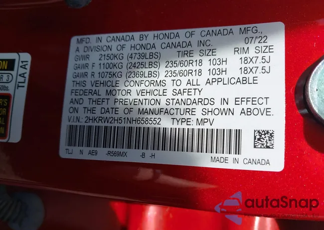 2HKRW2H51NH658552: 42116114