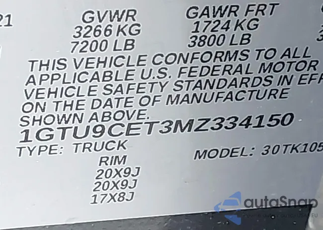 1GTU9CET3MZ334150: 42115509