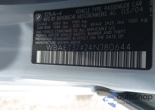 WBAET37424NJ80644: 42116677