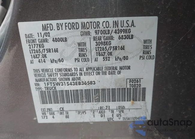 1FTSW31S43EB36583: 42116764