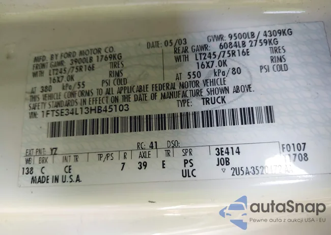 1FTSE34L13HB45103: 42116192