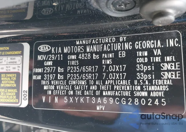 5XYKT3A69CG280245: 42116542