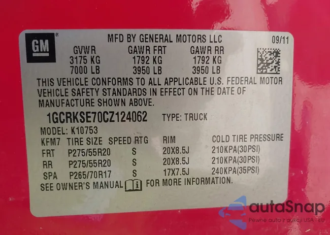 1GCRKSE70CZ124062: 42117810