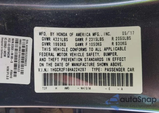 1HGCR2F18HA224297: 42117443