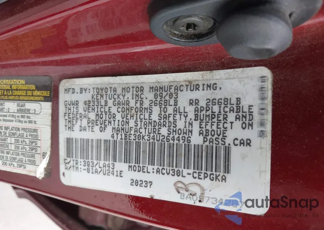 4T1BE30K34U264496: 42118365