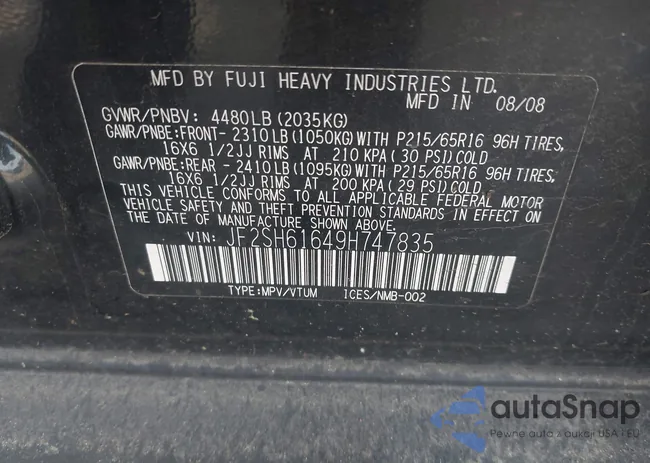 JF2SH61649H747835: 42119849