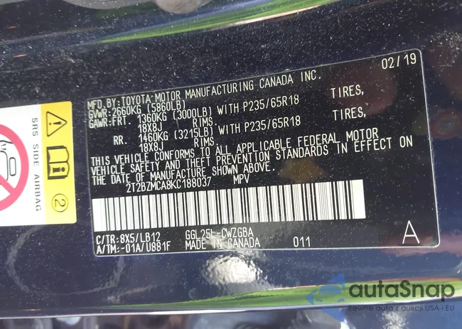 2T2BZMCA8KC188037: 42119933