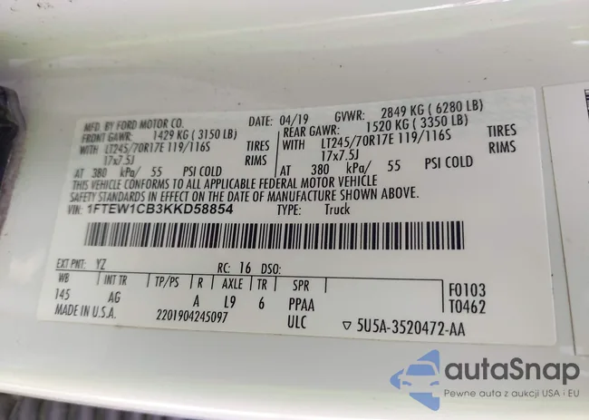 1FTEW1CB3KKD58854: 42119966