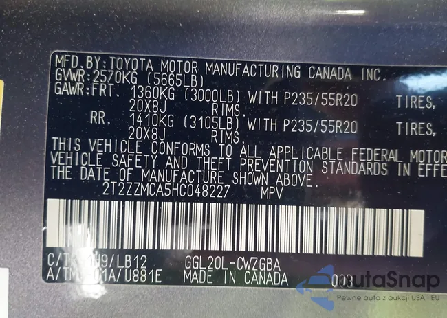 2T2ZZMCA5HC048227: 42120133