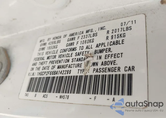 1HGCP2F66BA142299: 42119307