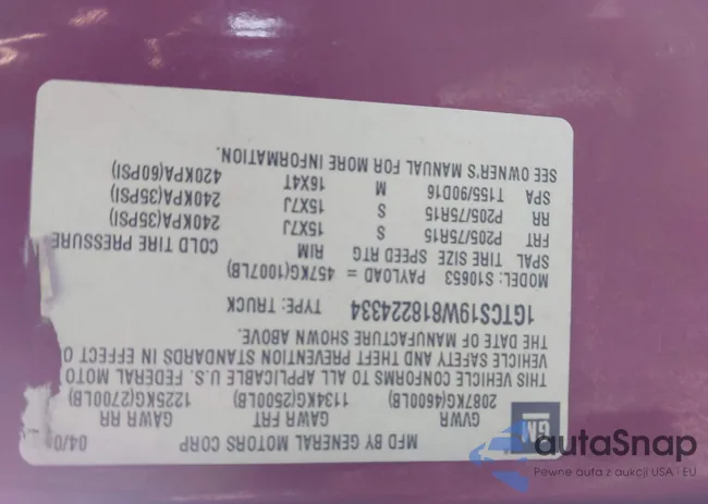 1GTCS19W818224334: 42119324