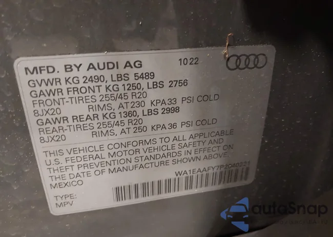 WA1EAAFY7P2040221: 42119350