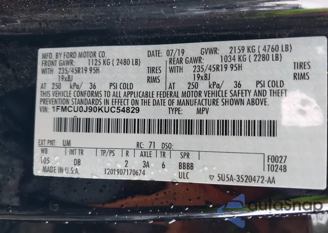 1FMCU0J90KUC54829: 42120612