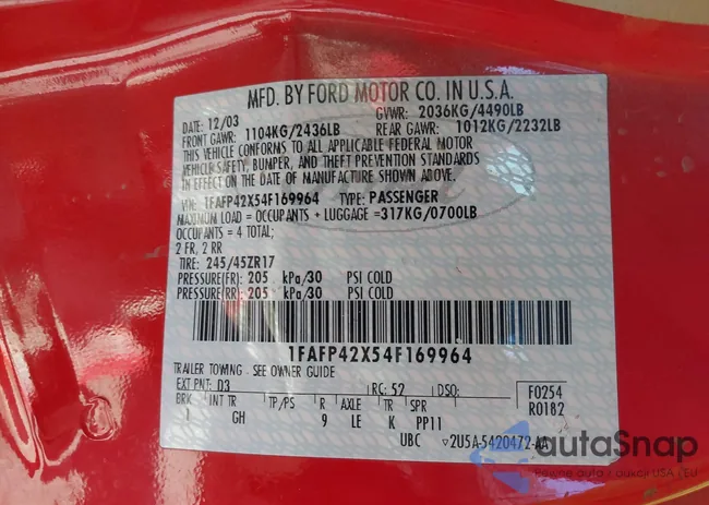 1FAFP42X54F169964: 42120781