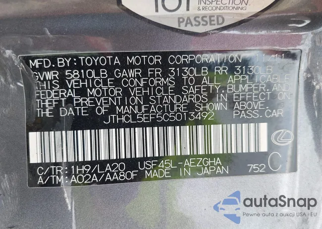 JTHCL5EF5C5013492: 42121002