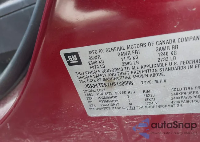 2GKFLTEK7H6193588: 42121012