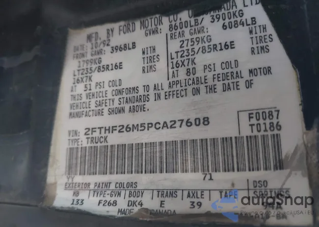 2FTHF26M5PCA27608: 42120315