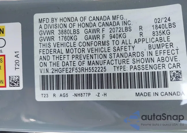 2HGFE2F53RH552225: 42121569