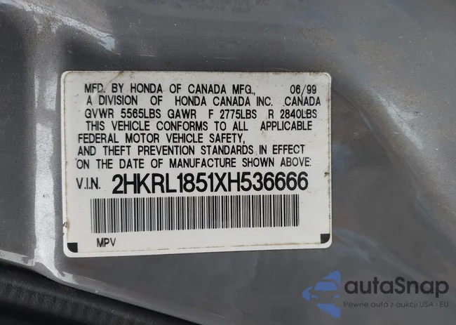 2HKRL1851XH536666: 42122113