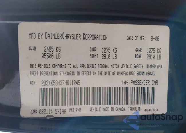 2B3KK53H37H611245: 42121182