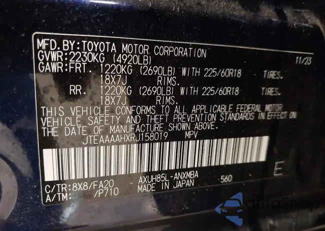 JTEAAAAHXRJ158019: 42122683