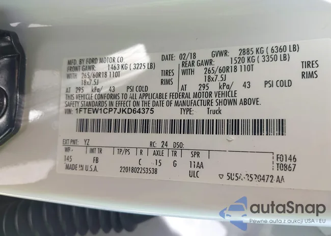 1FTEW1CP7JKD64375: 42123016