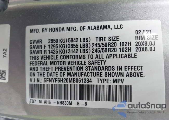 5FNYF6H20MB061334: 42123022